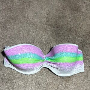 Victoria's Secret Pink and White Bikini top 34D pastel sequin light pink girly
